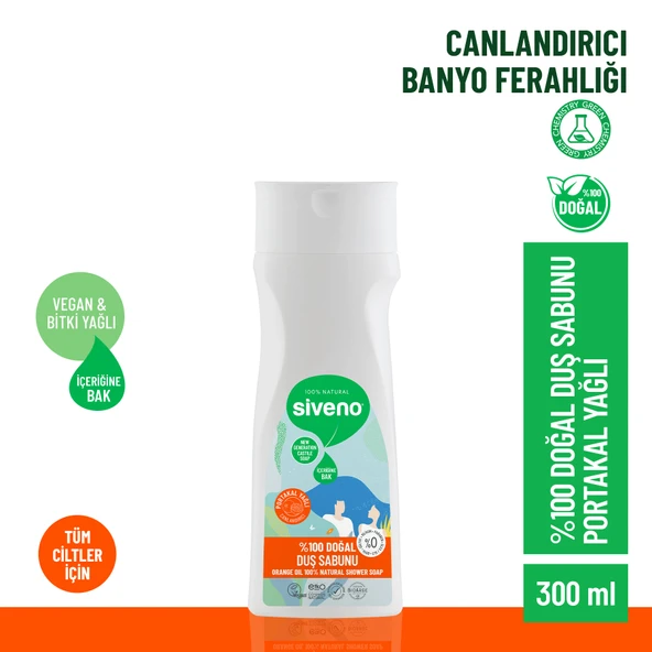 Siveno %100 Doğal Duş Sabunu Portakal Kokulu Canlandırıcı Duş Jeli 6 Değerli Bitki Vegan 300 ml ürün görseli 1