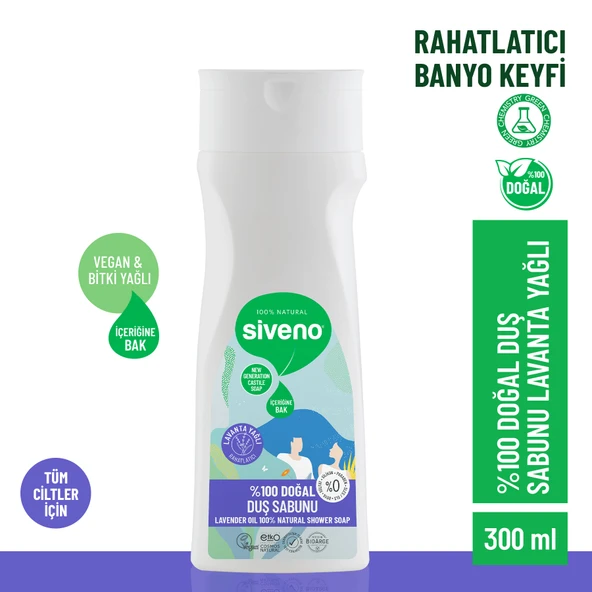 Siveno %100 Doğal Duş Sabunu Lavanta Kokulu Rahatlatıcı Duş Jeli 6 Değerli Bitki Vegan 300 ml ürün görseli 1