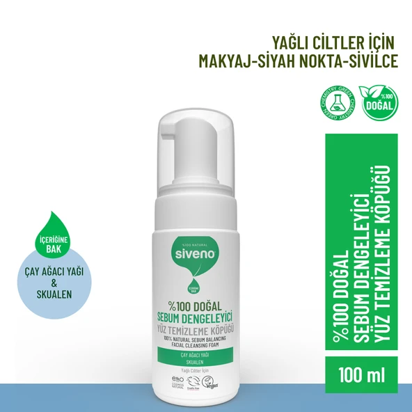 Siveno %100 Doğal Yüz Temizleme Köpüğü Yağlı Ciltler İçin Makyaj Siyah Nokta Sivilce Vegan 100 ml ürün görseli 1