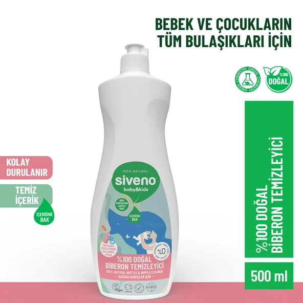 Siveno %100 Doğal Emzik Ve Biberon Temizleyicisi Bitkisel Elde Bulaşık Sabunu Nemlendirici Vegan 500 ml ürün görseli 1