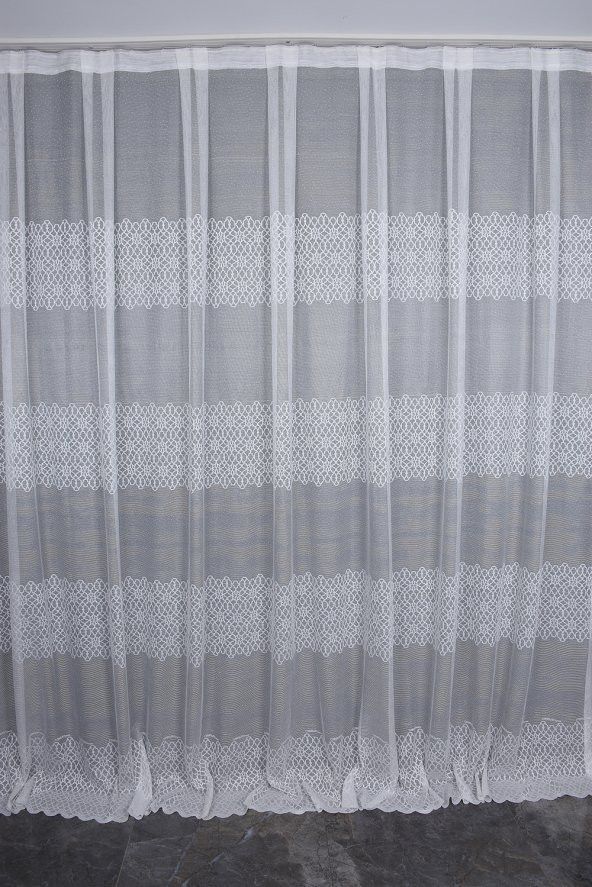KDK 1420 DESEN KIRIK BEYAZ RENK TEK KANAT Hazır Dikilmiş Pileli Fon Perde 300*260 Cm ürün görseli 1