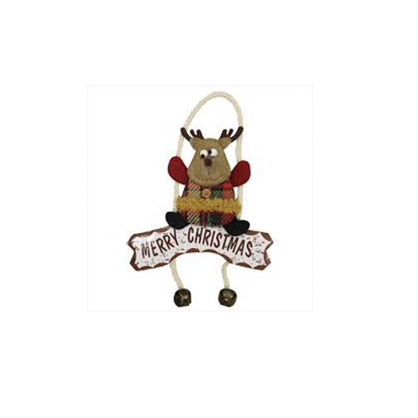 Yılbaşı Kapı Süsü Merry Christmas Geyik Tekli Ekoseli Çanlı 22 cm ürün görseli 1