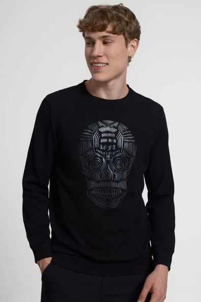 Loft 2034912 Siyah Kuru Kafa Baskılı Bisiklet Yaka Erkek Sweat ürün görseli 1