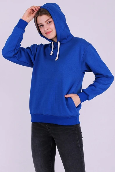 Mavi Basic Oversize Kadın Kapüşonlu Hoodie 3 iplik Sweatshirt - Resim 6