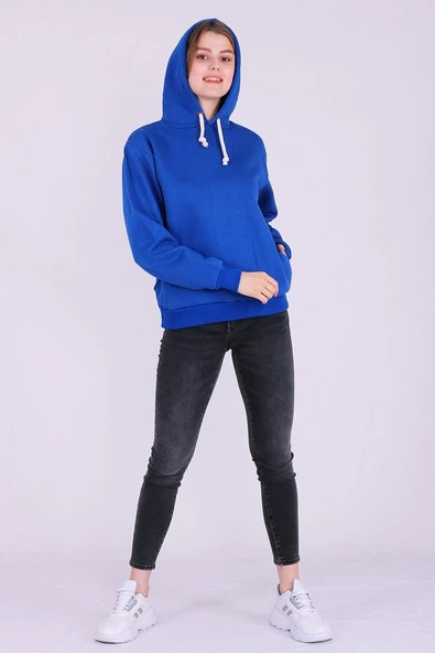 Mavi Basic Oversize Kadın Kapüşonlu Hoodie 3 iplik Sweatshirt - Resim 7