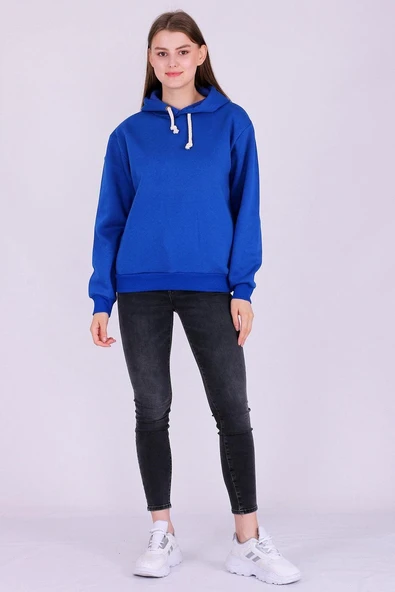 Mavi Basic Oversize Kadın Kapüşonlu Hoodie 3 iplik Sweatshirt - Resim 2