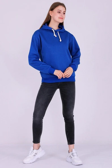 Mavi Basic Oversize Kadın Kapüşonlu Hoodie 3 iplik Sweatshirt - Resim 3
