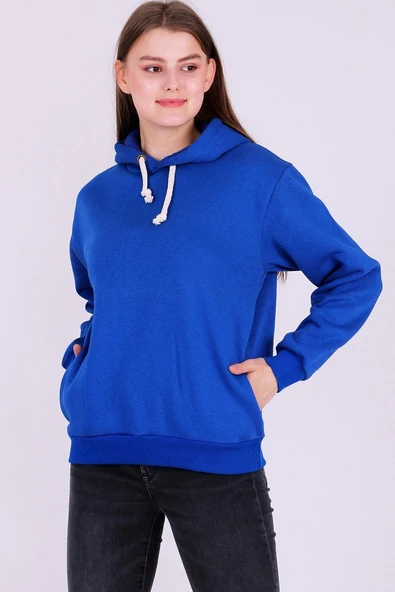 Mavi Basic Oversize Kadın Kapüşonlu Hoodie 3 iplik Sweatshirt ürün görseli 1