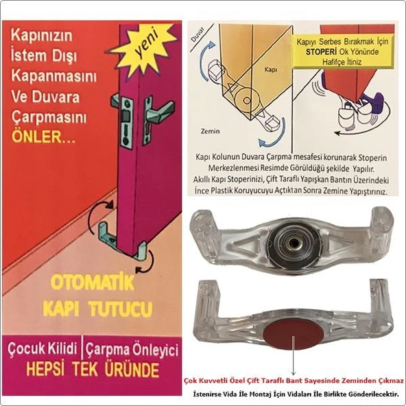 6 Adet Akıllı Kapı Stoperi Tamponu Kapı Durdurucu Yapışkanlı - Resim 2