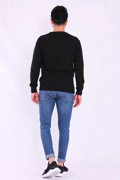Siyah Basic Erkek 2 iplik Sweatshirt - Resim 6