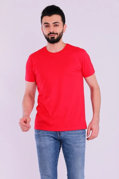 Kırmızı Basic Kısakol Erkek Slim Fit Tshirt - Resim 3