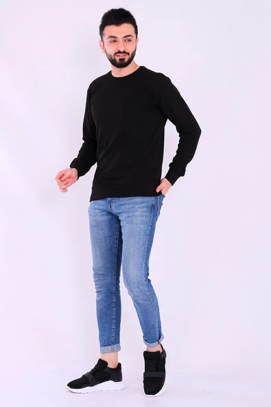Siyah Basic Erkek 2 iplik Sweatshirt - Resim 2
