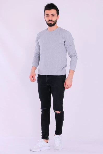 Gri Basic Erkek 2 iplik Sweatshirt - Resim 2