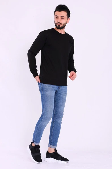 Siyah Basic Erkek 2 iplik Sweatshirt ürün görseli 1