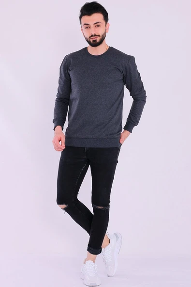 Antrasit Basic Erkek 2 iplik Sweatshirt - Resim 4