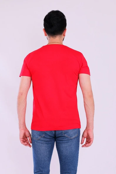 Kırmızı Basic Kısakol Erkek Slim Fit Tshirt - Resim 7