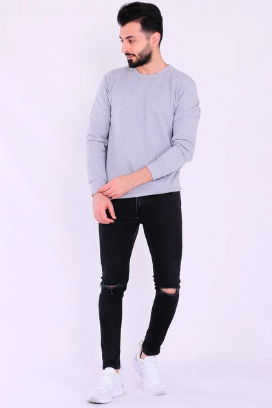 Gri Basic Erkek 2 iplik Sweatshirt - Resim 4