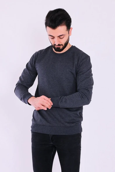 Antrasit Basic Erkek 2 iplik Sweatshirt - Resim 5