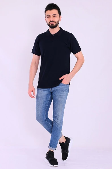 Siyah Basic Polo Yaka Erkek Tshirt - Resim 5