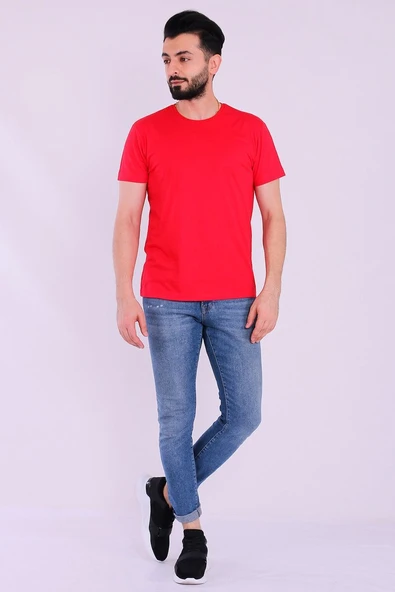 Kırmızı Basic Kısakol Erkek Slim Fit Tshirt - Resim 2