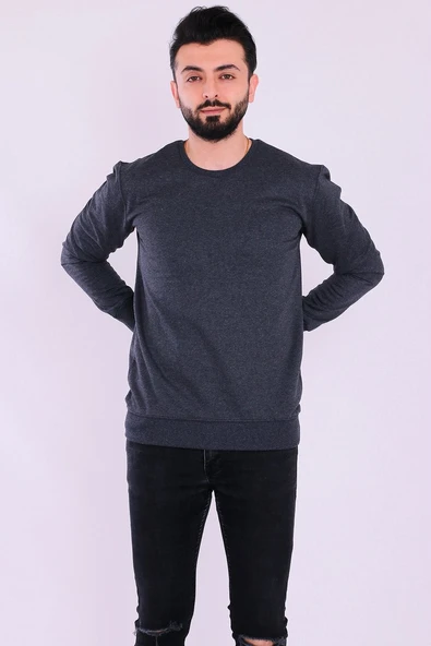 Antrasit Basic Erkek 2 iplik Sweatshirt - Resim 7