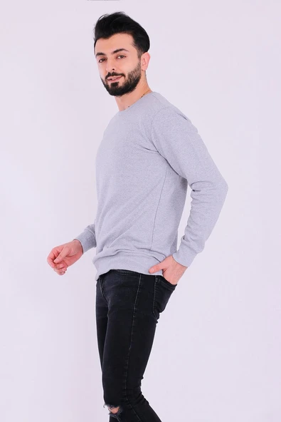 Gri Basic Erkek 2 iplik Sweatshirt - Resim 5