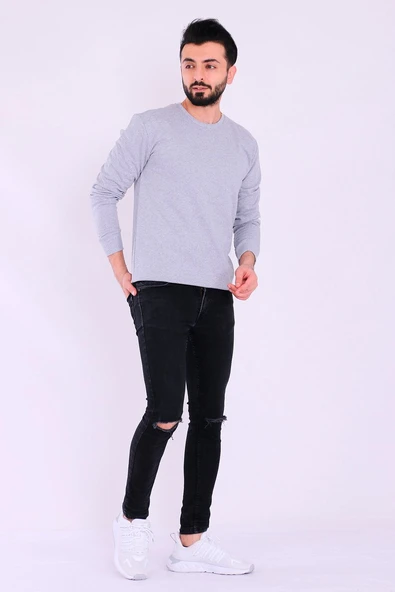 Gri Basic Erkek 2 iplik Sweatshirt - Resim 3