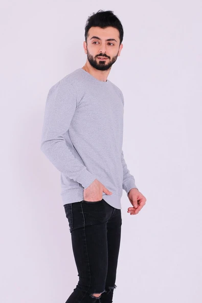 Gri Basic Erkek 2 iplik Sweatshirt - Resim 6