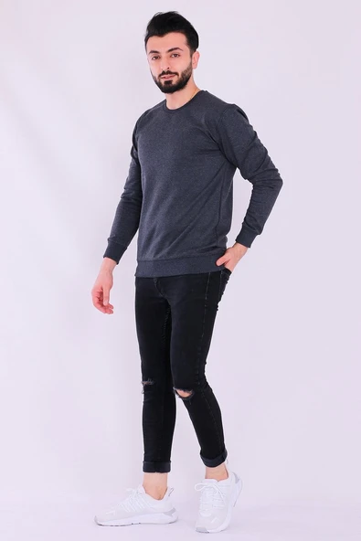 Antrasit Basic Erkek 2 iplik Sweatshirt - Resim 3