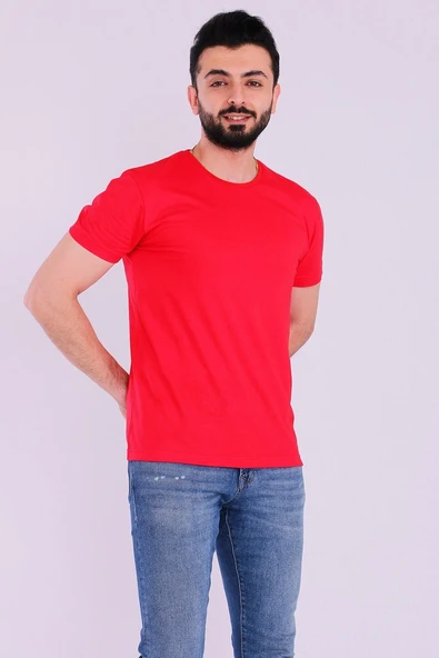 Kırmızı Basic Kısakol Erkek Slim Fit Tshirt - Resim 6