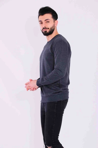 Antrasit Basic Erkek 2 iplik Sweatshirt - Resim 2