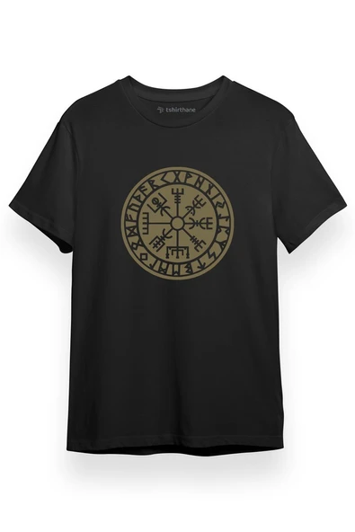 Vikings Vegvisir Runes Siyah Kısa kol Erkek Tshirt ürün görseli 1