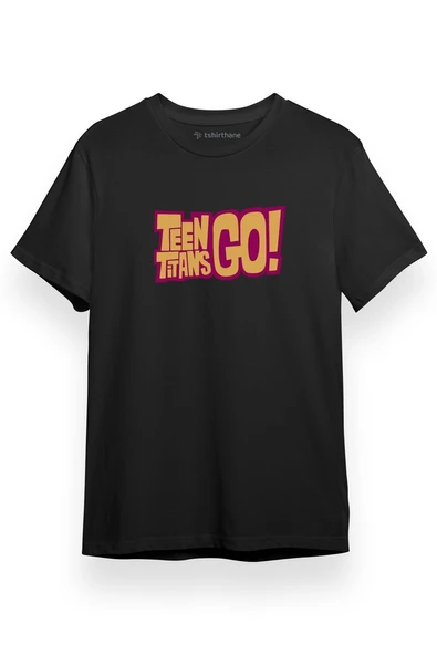 Teen Titans Go Yazı Siyah Kısa kol Erkek Tshirt ürün görseli 1