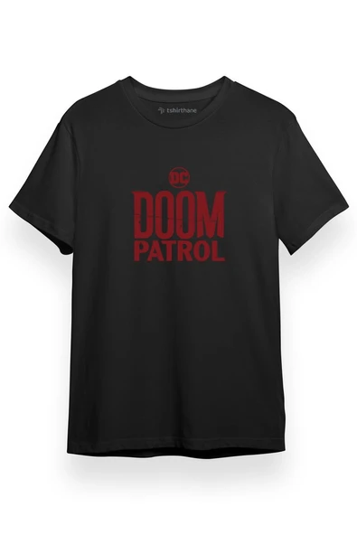 Doom Patrol Letter Logo Siyah Kısa kol Erkek Tshirt ürün görseli 1