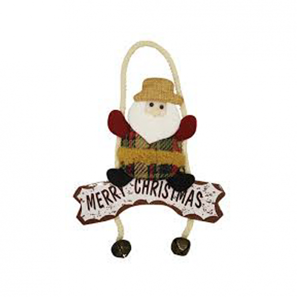 Yılbaşı Kapı Süsü Merry Christmas Noel Baba Tekli Ekoseli Çanlı 22 cm ürün görseli 1