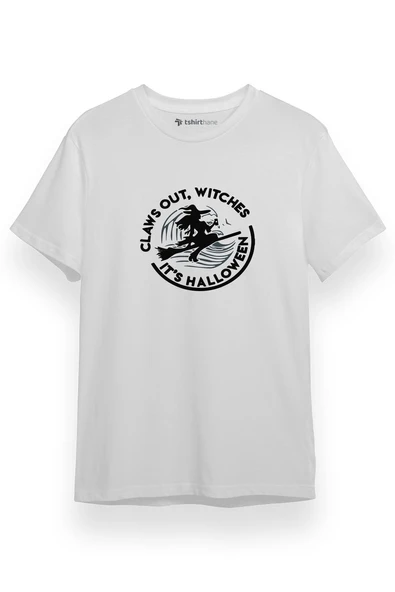 Claws Out Witches Its Halloween Beyaz Kısa kol Erkek Tshirt ürün görseli 1