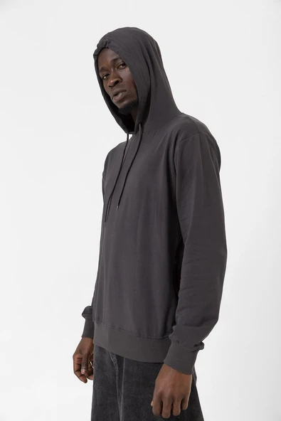 Füme Basic Oversize Erkek Kapüşonlu Hoodie 3 iplik Sweatshirt - Resim 3