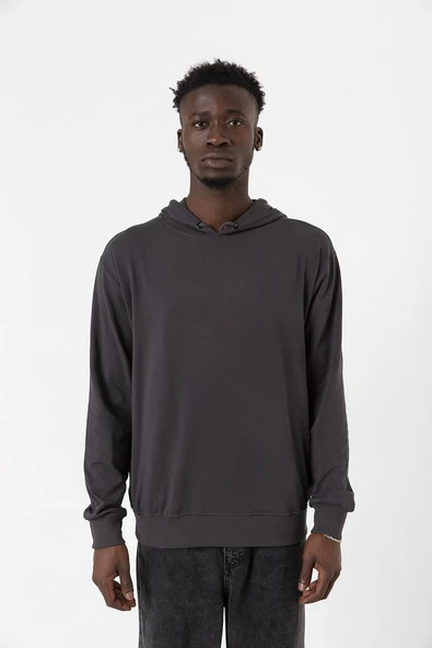 Füme Basic Oversize Erkek Kapüşonlu Hoodie 3 iplik Sweatshirt - Resim 2