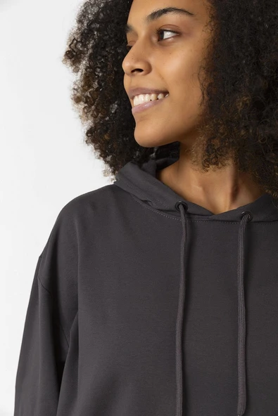 Füme Basic Oversize Kadın Kapüşonlu Hoodie 2 iplik Sweatshirt - Resim 8