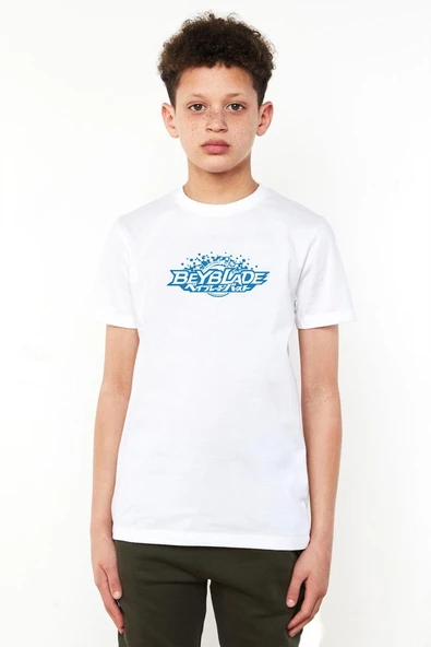 Beyblade Logo Beyaz Çocuk Bisikletyaka Tshirt ürün görseli 1