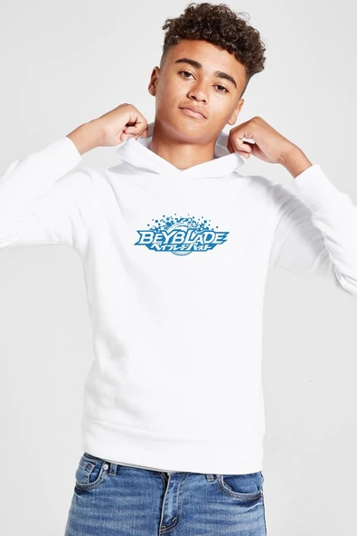 Beyblade Logo Beyaz Çocuk 3ip Kapşonlu  Sweatshirt ürün görseli 1