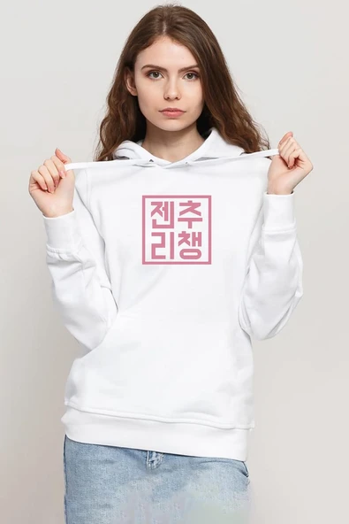 Blackpink JenChooLiChaeng Hangul Beyaz Kadın 3ip Kapşonlu Sweatshirt ürün görseli 1