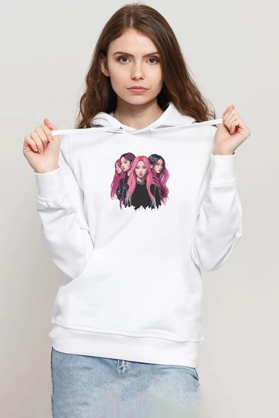 Blackpink Members Art Poster Beyaz Kadın 3ip Kapşonlu Sweatshirt ürün görseli 1