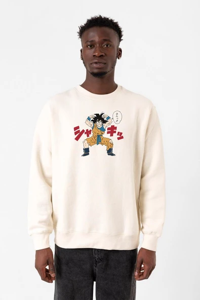 Dragon Ball Z Anime Angry Goku Ekru Erkek 2ip Sweatshirt ürün görseli 1