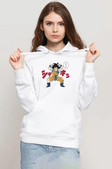 Dragon Ball Z Anime Angry Goku Beyaz Kadın 3ip Kapşonlu Sweatshirt ürün görseli 1