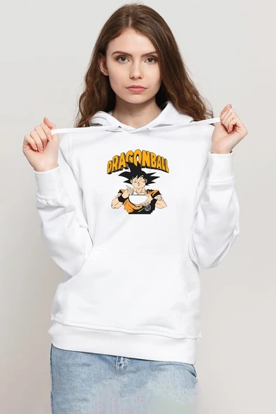 Dragon Ball Z Anime Goku Eating Ramen Beyaz Kadın 3ip Kapşonlu Sweatshirt ürün görseli 1