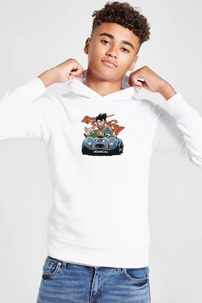 Dragon Ball Z Anime Goku Racer Beyaz Çocuk 3ip Kapşonlu  Sweatshirt ürün görseli 1
