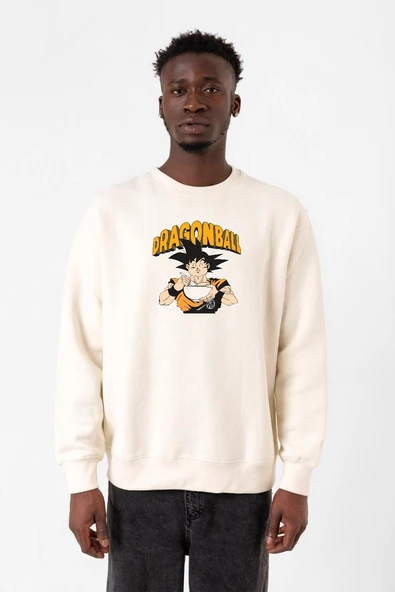 Dragon Ball Z Anime Goku Eating Ramen Ekru Erkek 2ip Sweatshirt ürün görseli 1