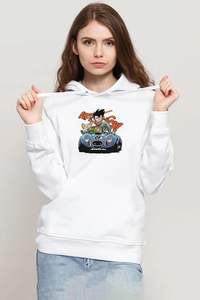 Dragon Ball Z Anime Goku Racer Beyaz Kadın 3ip Kapşonlu Sweatshirt ürün görseli 1