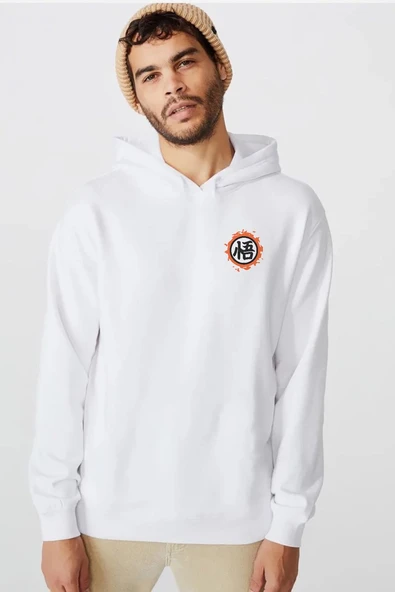 Dragon Ball Z Anime Logo Beyaz Erkek 3ip Kapşonlu  Sweatshirt ürün görseli 1